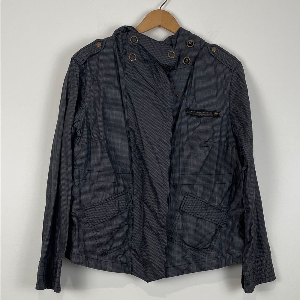 Free People Checkered Pattern Jacket Women’s Small 100% Cotton Black Hooded